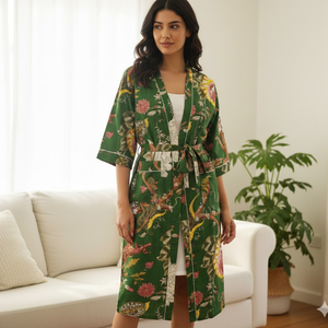 Bata Kimono de Algodón Botánico Ecológico |   Bata de Spa para Mujer con Cuello en V, Manga Larga y Bolsillos |   Obra Maestra Sostenible con Cordón Ajustable - Product Image 2