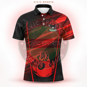 Camiseta Deportiva Unisex para Torneo de Billar, Cuello con Botones, Estampado Digital, 100% Poliéster - Product Image 3