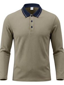 High Quality Low Price <b>Men's</b> Polo Long Sleeve <b>Shirt</b> 100% Cotton Striped Eco-Friendly Breathable Custom Casual Style Navy Collar - Product Image 4