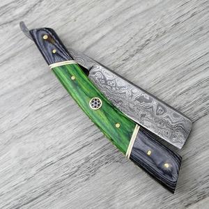 Maquinilla de afeitar plegable hecha a mano de grado DIY personalizable Acero de Damasco con mango de madera y bolsa de cuero compatible con OEM - Product Image 6