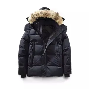 Custom winter snow jackets for man parkas para mujer 2023 Breathable Fur Wolf Fur Puffer Gose Down Filled Quilted Mens Parka