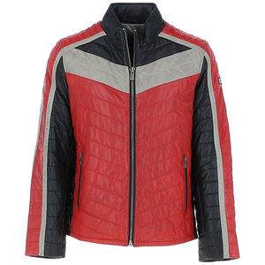 Men's PU Quilted Moto Jacket Stand Collar Windproof Regular Fit Autumn Solid Color Zipper Closure - Product Image 6