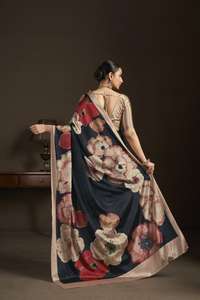 Sari prêt-à-porter haut de gamme avec chemisier cousu, en crêpe de soie à imprimé numérique floral, sari indien, vente en gros, exportation - Product Image 6