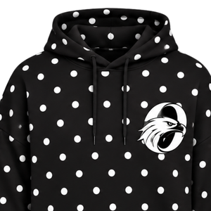 Sudadera con Capucha Oversize de Felpa para Mujer con Estampado de Puntos Blancos y Negros, con Cordón Ajustable y Bolsillo Canguro Delantero - Product Image 3