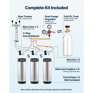Dispenser Birra Artigianale a Triplo Rubinetto per Casa, con Serbatoio CO2 da 5 libbre e 2 Porta Sfere da 6 Pollici per un Servizio Conveniente - Product Image 4