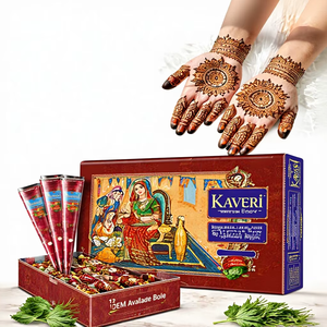 Cônes de henné Kaveri Mehendi, cônes de henné naturels à base de plantes, prêts à l'emploi, pour la décoration des mains, couleur foncée, approvisionnement en gros, certifié MSDS - Product Image 1
