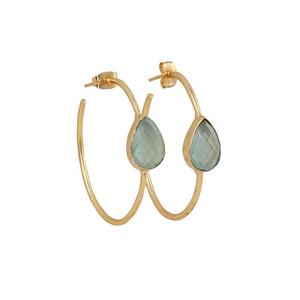 <b>Emerald</b> Quartz Gemstone Gold Plated Hoop Earrings Pear Green Gemstone <b>Set</b> Statement Earrings <b>Jewelry</b> Daily Wear Earring <b>Jewelry</b> - Product Image 3