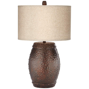 Lampes de table en forme de vase au design attrayant, finition martelée, lot de 2, métal bronze, abat-jour en lin naturel, pour salon et chambre, meilleur prix - Product Image 5