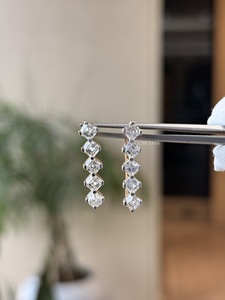 Graduated Asscher Cut Lab Grown Diamond Ear <b>Climber</b> <b>Earrings</b> 2.80 Ct Gold Curved Minimalist Prong Set Fine Jewelry for Women - Product Image 5