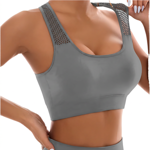Women Solid Black <b>Racerback</b> Sports Bra Neck Mesh Detail Breathable Medium Support Fitness Workout <b>Top</b> - Product Image 3