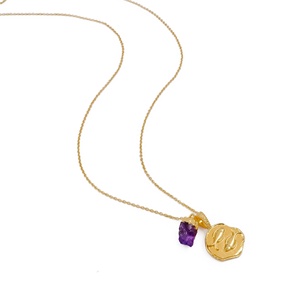 สร้อยคอเหรียญทำด้วยมือราศีมีนราศีโหราศาสตร์สร้อยคอสร้อยพลอยอเมทิสต์ประดับอัญมณีโซ่ชุบทองเครื่องประดับแฟชั่น - Product Image 5