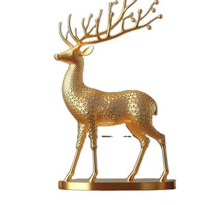 Sculpture de cerf dorée vintage avec accent en pierre naturelle, élégante pièce décorative moderne pour la maison, le bureau, l'hôtel, décoration de table - Product Image 3