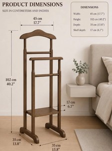 Porte-manteau autoportant en bois massif avec barre de suspension et étagère, design traditionnel pour entrée et salon - Product Image 6