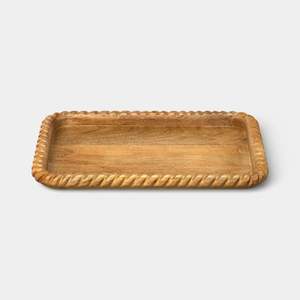 Rectangular Wooden Serving <b>Tray</b> With Carved Rope Edge Minimalist Design For Table Use Durable <b>Storage</b> <b>Tray</b> Elegant Wooden <b>Tray</b> - Product Image 1