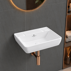 Lavabo mural en céramique blanche, lavabo de salle de bain moderne, lavabo à robinet monotrou, lavabo mural suspendu - Product Image 2
