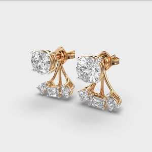 IGI Certified Round Lab Grown Diamond Stud Earrings with Detachable Diamond 9K Rose/Yellow/White Gold Designer Diamond Earrings - Product Image 2