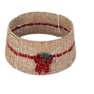 Collar para árbol de Navidad de junco marino natural, falda para árbol con lazo de cuadros Buffalo, cesta, decoración rústica para el hogar en Navidad - Product Image 1