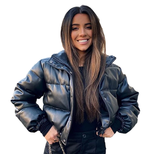 Custom-Made Winter Thick Warm Short Parkas Women Fashion Black PU <b>Leather</b> Coats Women Elegant Zipper Cotton <b>Jackets</b> - Product Image 5