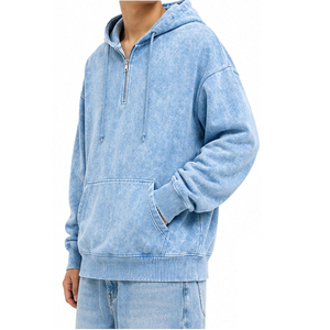 Wholesale Vintage Acid Wash <b>Quarter</b> <b>Zip</b> <b>Sweatshirt</b> Men <b>Women</b> Unisex Heavyweight Fleece Streetwear Custom Embroidery Manufacturer - Product Image 4