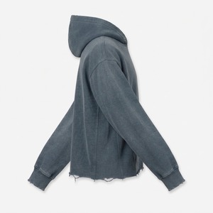 Vintage Wash Hoodie Men's Cotton Oversized <b>Drop</b> Shoulder Raw Hem Cropped <b>Sun</b> Faded Hoodie Streetwear Pullover Hoodies for Men - Product Image 2