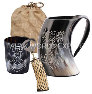 Cuenco de cuerno natural duradero con grabado detallado de animales, imitación de cuerno medieval vikingo, hecho a mano y ecológico, para beber - Product Image 5