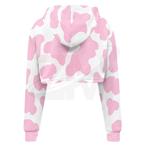 New Arrivals Pink <b>Cow</b> <b>Print</b> Cropped <b>Hoodie</b> For Women's Y2K Style Soft Breathable Fabric Oversized Casual Streetwear Pullover - Product Image 5