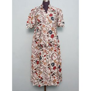 Vestido Midi Vintage para Mujer al por Mayor, de Algodón Natural, Manga Corta, Estampado Floral, Elegante, con Cinturón - Product Image 3