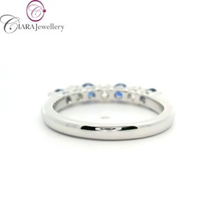 TRENDY STYLE EVERYDAY WEAR 18K AU750 SOILD <b>WHITE</b> <b>GOLD</b> / YELLOW <b>GOLD</b> NATURAL DIAMOND and <b>SAPPHIRE</b> LADY <b>RING</b> WEDDING BAND - Product Image 3