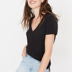 T-shirts personnalisés sublimés de haute qualité pour femmes, col en V, manches courtes, en coton respirant, décontractés, vierges, pour le sport - Product Image 5