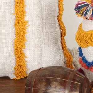 Modern Embroidered Texture <b>Boho</b> Off-White Mustard Yellow Fringe 100% Cotton Customizable Zipper Closure <b>Cushion</b> <b>Cover</b> Soft Home - Product Image 5