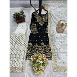 Ensemble haut et pantalon palazzo pour femme avec dupatta, orné de motifs de perles rivetées - Product Image 5