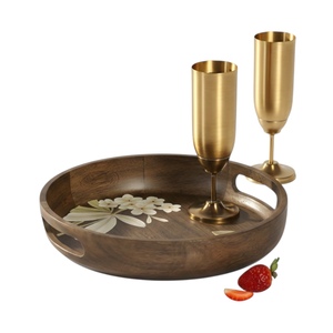 Plateau circulaire en bois, décoration de bureau élégante et accessoires parfaits pour organiser les fournitures de bureau, les articles de cuisine, la vaisselle de table - Product Image 1