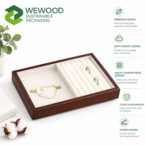 Caja de Joyería de Madera Moderna y Lujosa con Forro de Terciopelo Suave, Cierre con Cierres de Seguridad, Forma Personalizada, Organizador para Anillos, Aretes y Pulseras - Product Image 4