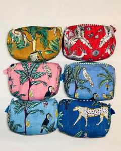 Ensemble de 3 trousses de toilette matelassées en coton faites à la main, sacs de lavage imperméables réutilisables, petites pochettes de maquillage pour le salon - Product Image 4