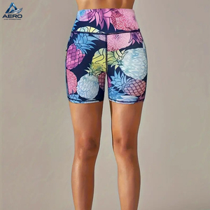 Shorts de yoga taille haute pour femme, imprimé ananas, extensibles, pour le sport, la course et le fitness, effet ventre plat - Product Image 1