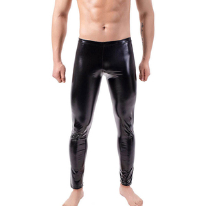 Leggings pour homme en PU noir, taille haute, élastique, style décontracté, spandex, nylon, pantalon léger en tricot - Product Image 5