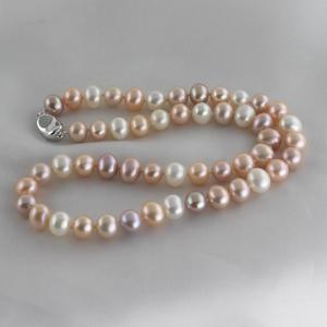 Collier en perles d'eau douce de couleur mixte, presque rondes, 8-9 mm, poudre blanche, perle violette, bonne qualité, couleur bonbon propre - Product Image 2