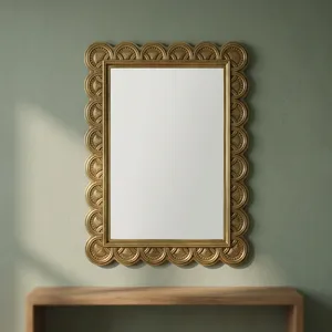 Elegant Ornate Antique Golden <b>Rectangular</b> Wall <b>Mirror</b> with Decorative Scalloped Frame for Home Bedroom Living Room Decor - Product Image 6