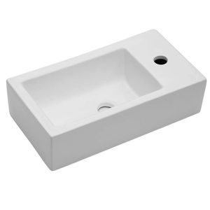 Lavabo Rectangular de Cerámica Blanca de 18x10 Pulgadas para Montar en la Pared con un Solo Orificio para Grifo - Product Image 1