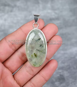 จี้อัญมณีธรรมชาติจี้หินพรีไนต์พร้อมหินสามเหลี่ยมของขวัญเครื่องประดับเงินแท้ - Product Image 4