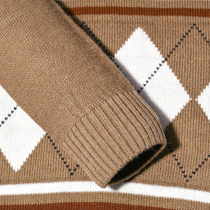 Mens Half Zip Mock Neck <b>Argyle</b> Knit <b>Sweater</b> Long Sleeve Cable Pattern Warm Winter Pullover Regular Fit Casual Knitwear - Product Image 4