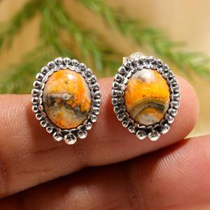 Boucles d'oreilles clous en argent sterling 925 avec pierre précieuse naturelle Jaspe, pierre de naissance de décembre, faites à la main, de luxe, pour mariage et fête, les plus vendues - Product Image 1