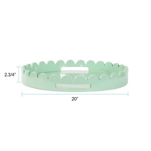 Bandeja de servir redonda de madera verde de diseño elegante con acabado sofisticado para tocador, hogar, cocina, hotel y uso decorativo, procedente de la India. - Product Image 3