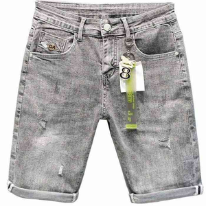 2026 <b>Men's</b> Ripped Distressed Denim <b>Shorts</b> Graphic <b>Patch</b> Streetwear Hip Hop Light Blue Jeans <b>Short</b> Wholesale - Product Image 3