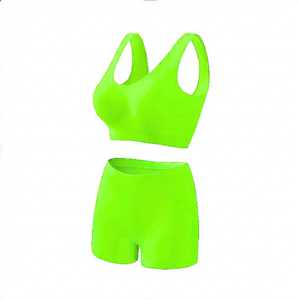 Ensembles de yoga 2 pièces vert néon pour femmes, en Spandex/Polyester respirant, légers, taille mi-haute, sans couture, anti-UV, longueur intégrale, devant uni - Product Image 1