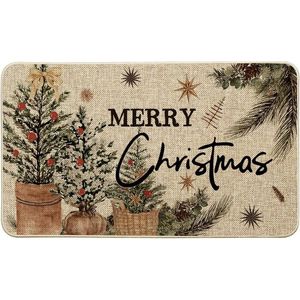 Tappeto Natalizio Holly Merry Christmas a Basso Profilo per Interni ed Esterni, Tappetino Invernale Decorativo per la Casa 17x - Product Image 1