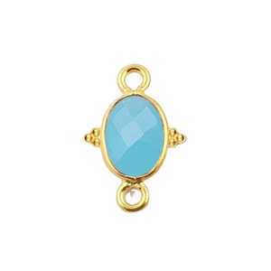 Connecteur de breloque ovale en calcédoine bleu ciel 10x8MM – Breloques à double boucle en argent 925 - Product Image 1