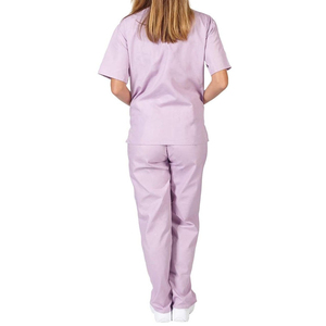Women's Pink V-Neck <b>Scrub</b> <b>Top</b> Pockets Matching Pants Hospital Uniform Set 100% Cotton Woven Fabric Needle Detection Seamless - Product Image 4
