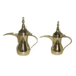 Dallah arabe traditionnelle en laiton, faite à la main, avec long bec verseur, pour le souq du Moyen-Orient et l'exposition vintage - Product Image 3