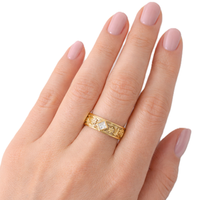 แหวนเพชรสร้างในห้องปฏิบัติการที่ได้รับการรับรองจาก IGI ทองคำแท้ 14K 18K แหวนลายดอกไม้สลักลาย แหวนเพชรทรงเจ้าหญิง สไตล์วินเทจ แหวนวงกว้าง - Product Image 6